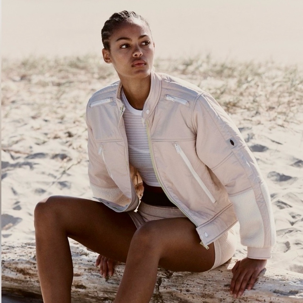 Free People Movement On Your Mark Cream Moto Jacket - Picture 4 of 6
